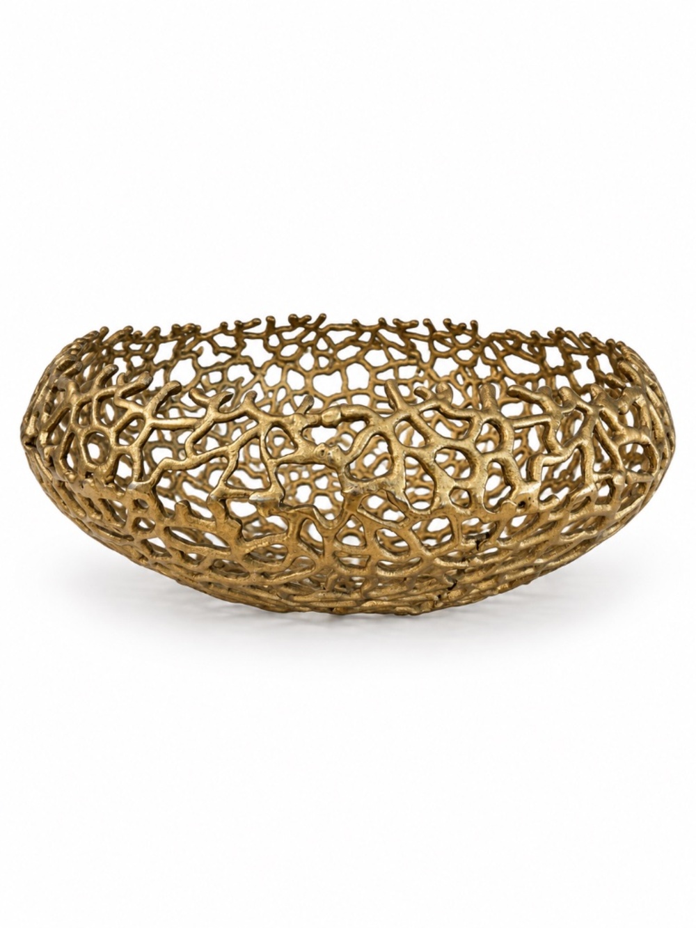 Antique Gold Coral Openwork Decorative Bowl Sculptural Metal Accent